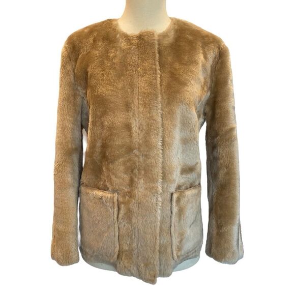 LOFT Faux Fur Cream Front Zip Long Sleeve Jacket Women's S - Picture 1 of 8